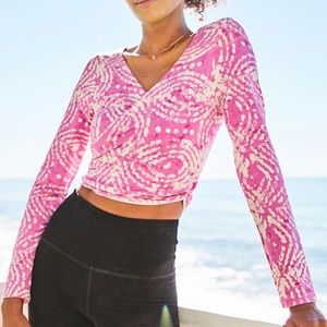 Anthropologie Pink and cream print crop wrap top